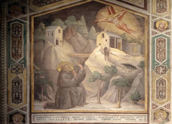 Francis Přijímající Stigmata Freskový Giotto Kapli Bardi Baziliky Santa Croce — Stock fotografie