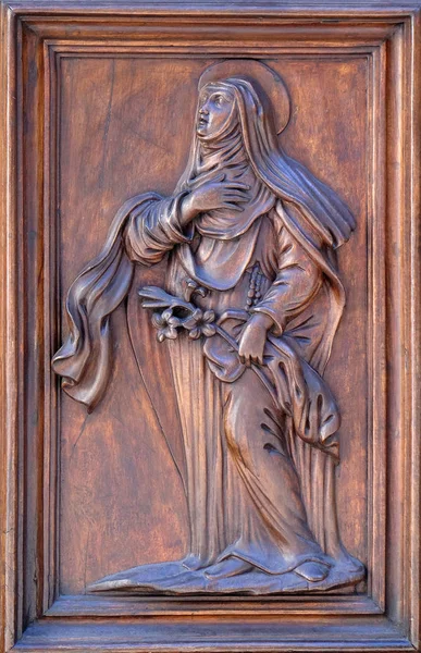 Saint Detail Van Deur Van Kerk Santa Maria Maggiore Florence — Stockfoto