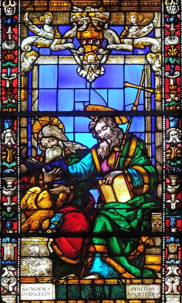 Saint John Evangelist Saint Philip Apostle Stained Glass Window Santa — Stock Photo, Image