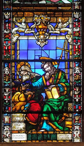 Sankt Johannes Evangelisten Och Saint Philip Aposteln Blyinfattade Fönster Santa — Stockfoto