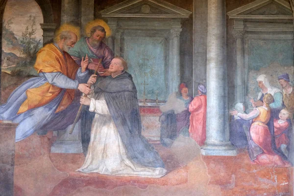 Апостолы Петр Павел Предстают Перед Домиником Фреска Санти Тито Монастыре — стоковое фото