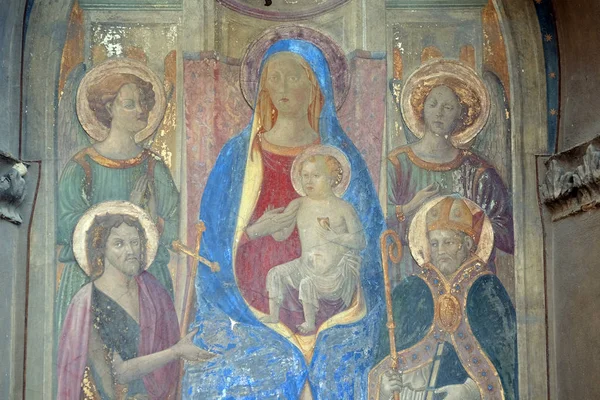 Madonna Enthroned Saints Angels Fresco Francesco Fiorentino Corner Della Scala — Stock Photo, Image