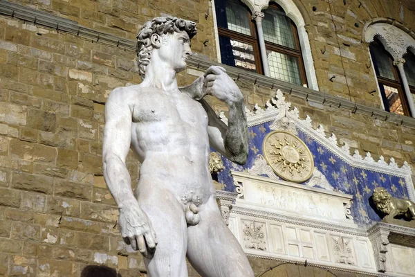 Estatua Del David Miguel Ángel Frente Palazzo Vecchio Florencia Italia —  Fotos de Stock