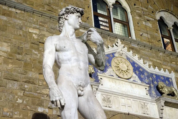 Estatua Del David Miguel Ángel Frente Palazzo Vecchio Florencia Italia — Foto de Stock