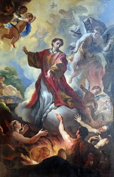 圣劳伦斯和灵魂在炼狱祭坛由尼科洛拉皮在圣洛伦索大教堂在佛罗伦萨 意大利 — 图库照片
