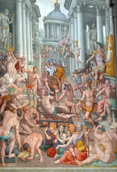 Martyrskap Saint Lawrence 1569 Fresk Agnolo Bronzino Basilica San Lorenzo — Stockfoto