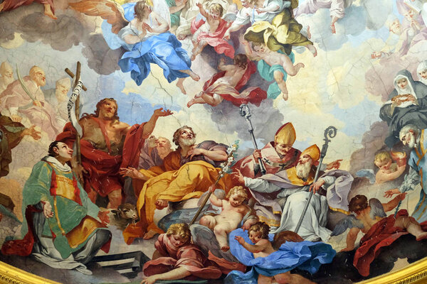 Слава флорентийских святых, фреска Винченцо Меуччи в базилике Сан-Лоренцо во Флоренции, Италия
