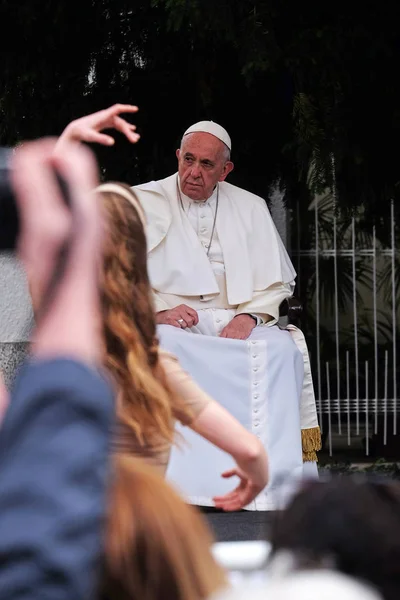 Pope Francis Meeting Young People Front Cathedral Skopje Capital City — Stock Photo, Image