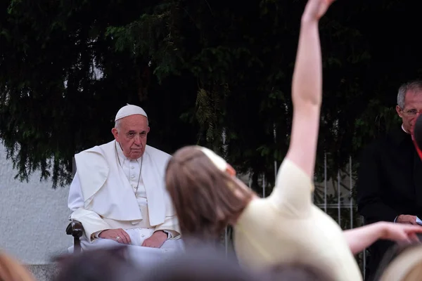 Papież Franciszek Spotkanie Młodymi Ludźmi Przed Katedrą Skopje Stolicy Północnej — Zdjęcie stockowe