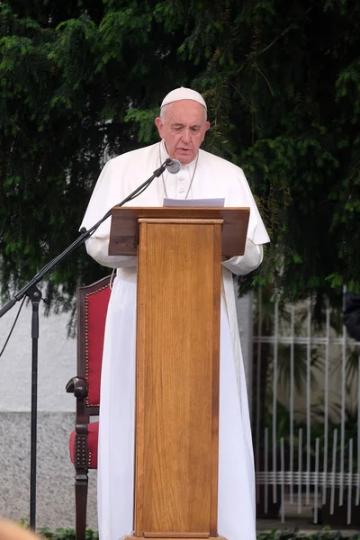 Encuentro Del Papa Francisco Con Los Jóvenes Frente Catedral Skopje — Foto de Stock