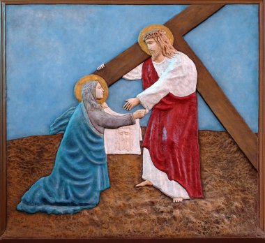 6. Haç İstasyonları, Veronica İsa'nın yüzünü siler, Malesnica Bakire Meryem Immaculate Conception kilisesi, Zagreb, Hırvatistan