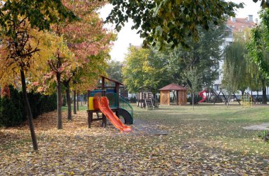 Malesnica yerleşim bölgesinde çocuk oyun alanı, Zagreb, Hırvatistan