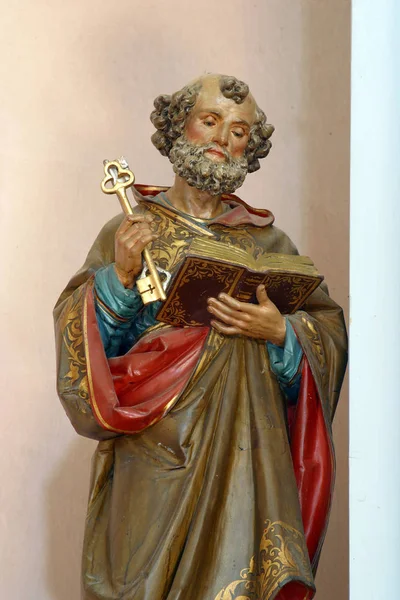 Święty Piotr Apostoł Posąg Ołtarzu Głównym Kościele Świętej Trójcy Barilovicki — Zdjęcie stockowe