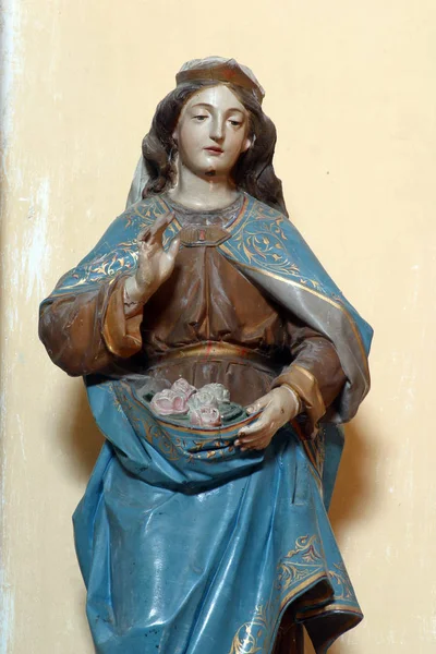 圣伊丽莎白 在克罗地亚巴里洛维奇塞罗瓦茨圣三一教堂的圣三一教堂的圣母祭坛上的雕像 — 图库照片