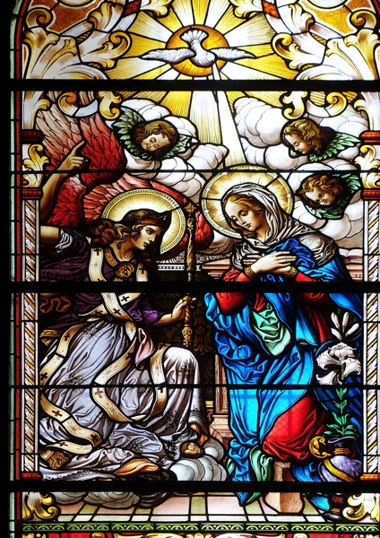 Annunciation Virgin Mary Stained Glass Window Saint John Baptist Church — Stock Photo, Image