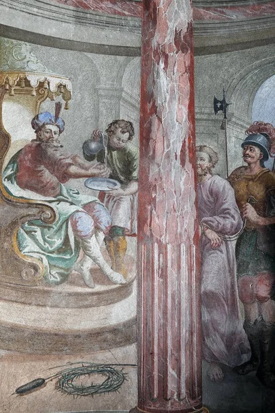 Jezus Veroordeeld Tot Dood Pontius Pilatus Gewassen Zijn Handen Fresco — Stockfoto