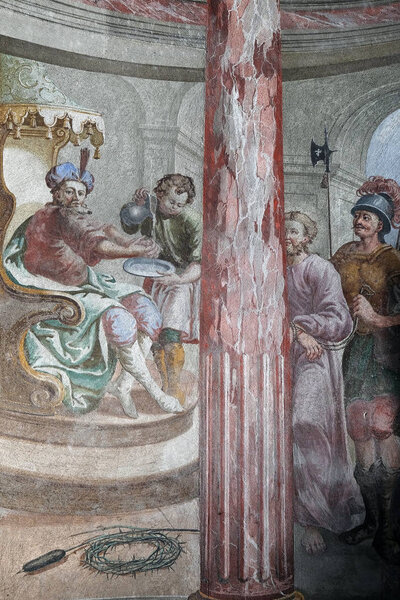 Jesus condemned to death, Pontius Pilate washed his hands, fresco on the ceiling of the Saint John the Baptist church in Zagreb, Croatia