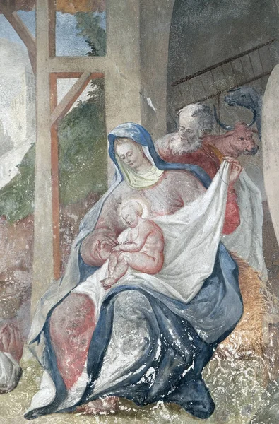 Belén Nacimiento Jesús Fresco Techo Iglesia San Juan Bautista Zagreb — Foto de Stock