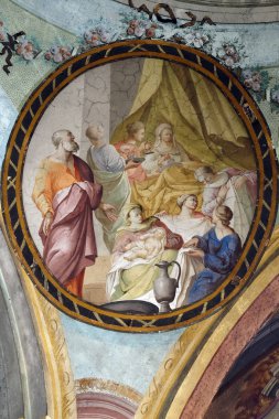 Vaftizci Aziz Yahya'nın doğumu, Zagreb'deki Aziz Yahya Baptist kilisesinin tavanında fresk, Hırvatistan