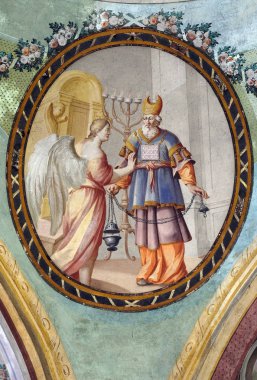 Melek ile Zachariah, Zagreb Saint John Baptist kilisenin tavanında fresk, Hırvatistan