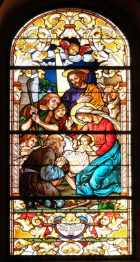 Doğum Sahnesi, Çobanhayranlığı, Zagreb'deki Saint John the Baptist kilisesinin vitray penceresi, Hırvatistan