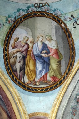 Bakire Meryem'in ziyareti, Zagreb'deki Aziz Yahya Baptist kilisesinin tavanında fresk, Hırvatistan