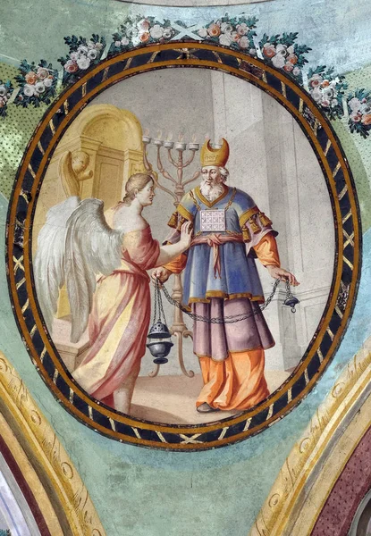 Zacharie Avec Ange Fresque Sur Plafond Église Saint Jean Baptiste — Photo