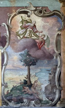 Adem ve Havva Eden Bahçesinde, Zagreb Saint John Baptist kilisenin tavanında fresk, Hırvatistan
