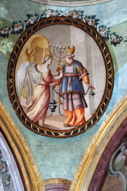 Melek ile Zachariah, Zagreb Saint John Baptist kilisenin tavanında fresk, Hırvatistan