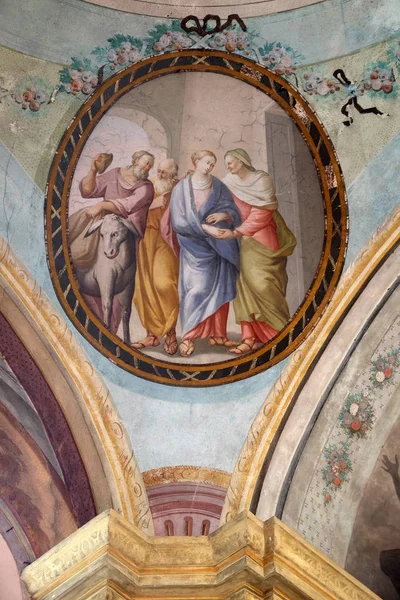 Visite Vierge Marie Fresque Sur Plafond Église Saint Jean Baptiste — Photo