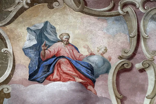 Dumnezeu Tatăl Frescă Tavanul Bisericii Sfântul Ioan Botezătorul Din Zagreb — Fotografie, imagine de stoc