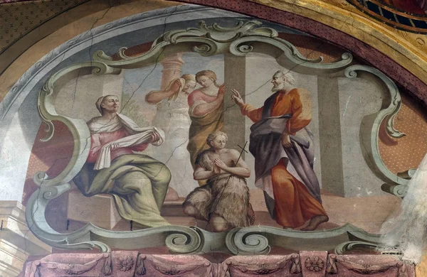 クロアチア ザグレブのバプテスマ教会聖ヨハネのフレスコ画 バプテスマ聖ヨハネの生涯の様子 — ストック写真