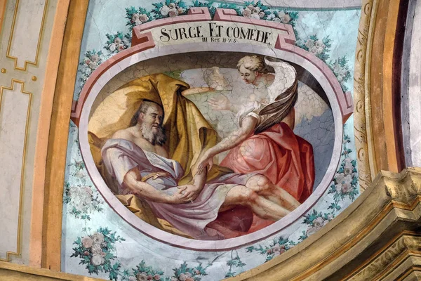 Anděl Páně Vzbudí Eliáše Freska Stropě Kostela Svatého Jana Křtitele — Stock fotografie