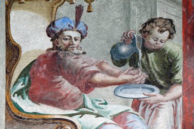 İsa ölüme mahkum, Pontius Pilatus Zagrep, Hırvatistan Saint John Vaftizci kilisenin tavanında ellerini, fresk yıkadı