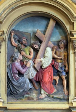 6. Haç İstasyonları, Veronica Zagreb, Hırvatistan'da İsa, Saint John Baptist kilisenin yüzünü siler