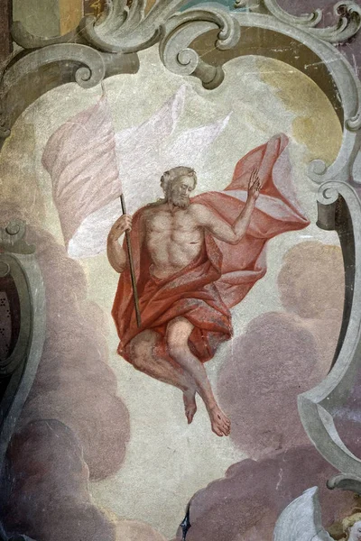 Resurrection Christ Fresco Ceiling Saint John Baptist Church Zagreb Croatia — Stock Photo, Image