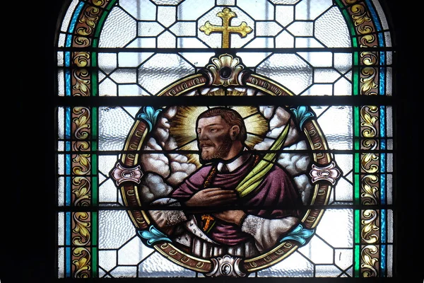Saint Mark Krizin Vitrážní Okno Kostele Svatého Jana Křtitele Záhřebu — Stock fotografie