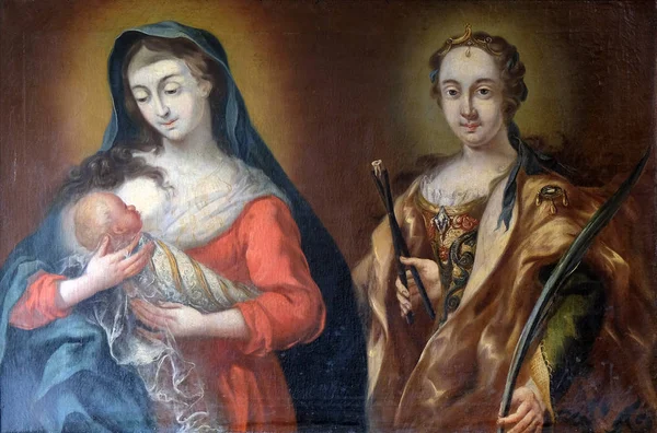 Vierge Marie Avec Enfant Jésus Sainte Apollonie Retable Dans Église — Photo