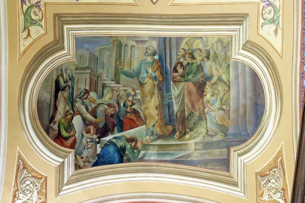 圣彼得生活的场景 克罗地亚伊万尼奇格拉德圣彼得教堂的壁画 — 图库照片