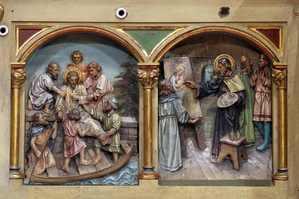 Helgon Johannes Nepomuk Och Lukas Evangelisten Huvudaltaret Kyrkan Saint Peter — Stockfoto