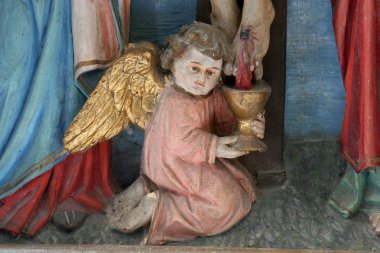 İsa'nın yaralarından kan toplayan melek, Lijevi Dubrovcak Aziz Nikolaos kilisesinde Magi sunak hayranlık, Hırvatistan