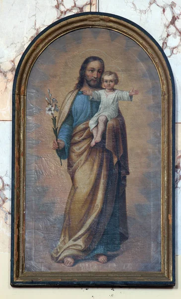 Saint Joseph Çocuk Tutan Posavski Bregi Saint Maximilian Kilisesinde Sunak — Stok fotoğraf