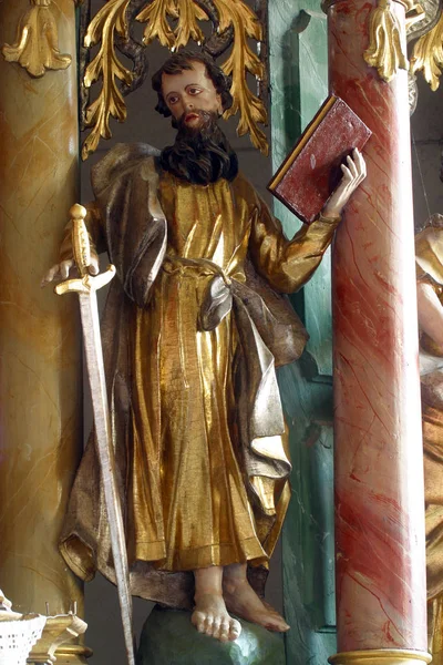 Άγιος Παύλος Απόστολος Άγαλμα Στον Κύριο Βωμό Στην Εκκλησία Των — Φωτογραφία Αρχείου
