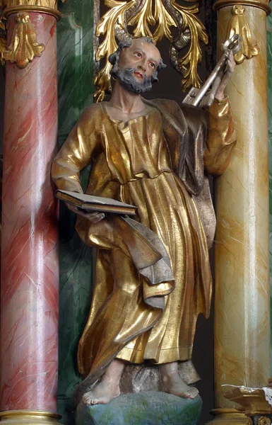 Saint Pierre Apôtre Statue Sur Autel Principal Église Des Trois — Photo
