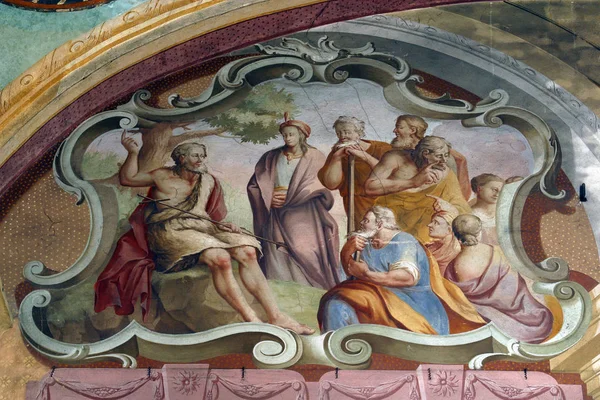 Scener Livet Johannes Döparen Fresco Saint John Baptist Church Zagreb — Stockfoto