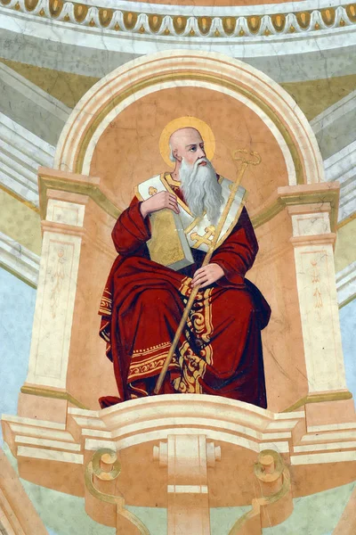 纳齐安祖的圣格雷戈里 也被称为神学家格雷戈里 在克罗地亚萨格勒布浸信会圣约翰教堂的天花板上壁画 — 图库照片