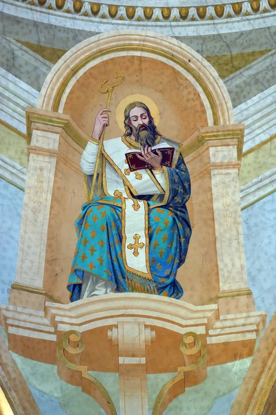 アレクサンドリアの聖アタナシウス ザグレブ クロアチアのバプテスマ教会聖ヨハネの天井にフレスコ画 — ストック写真