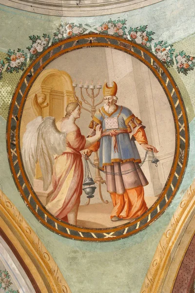 Melek ile Zachariah, Zagreb Saint John Baptist kilisenin tavanında fresk, Hırvatistan