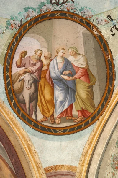 Visitation Virgin Mary Fresco Ceiling Saint John Baptist Church Zagreb — Stock Photo, Image