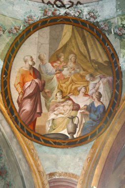 Vaftizci Aziz Yahya'nın doğumu, Zagreb'deki Aziz Yahya Baptist kilisesinin tavanında fresk, Hırvatistan